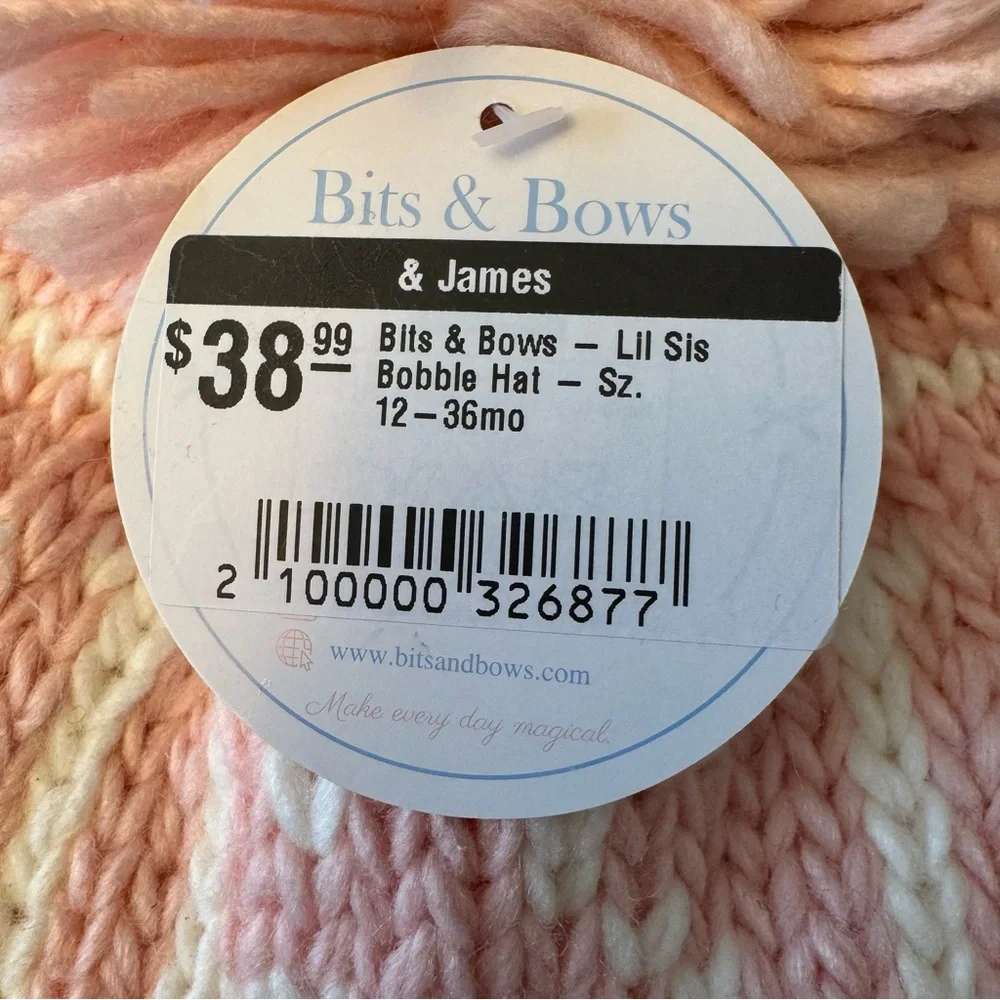 Bits & Bows Big Sis Bobble Hat Pink Knit Pom Beanie Toddler 12-36 Months